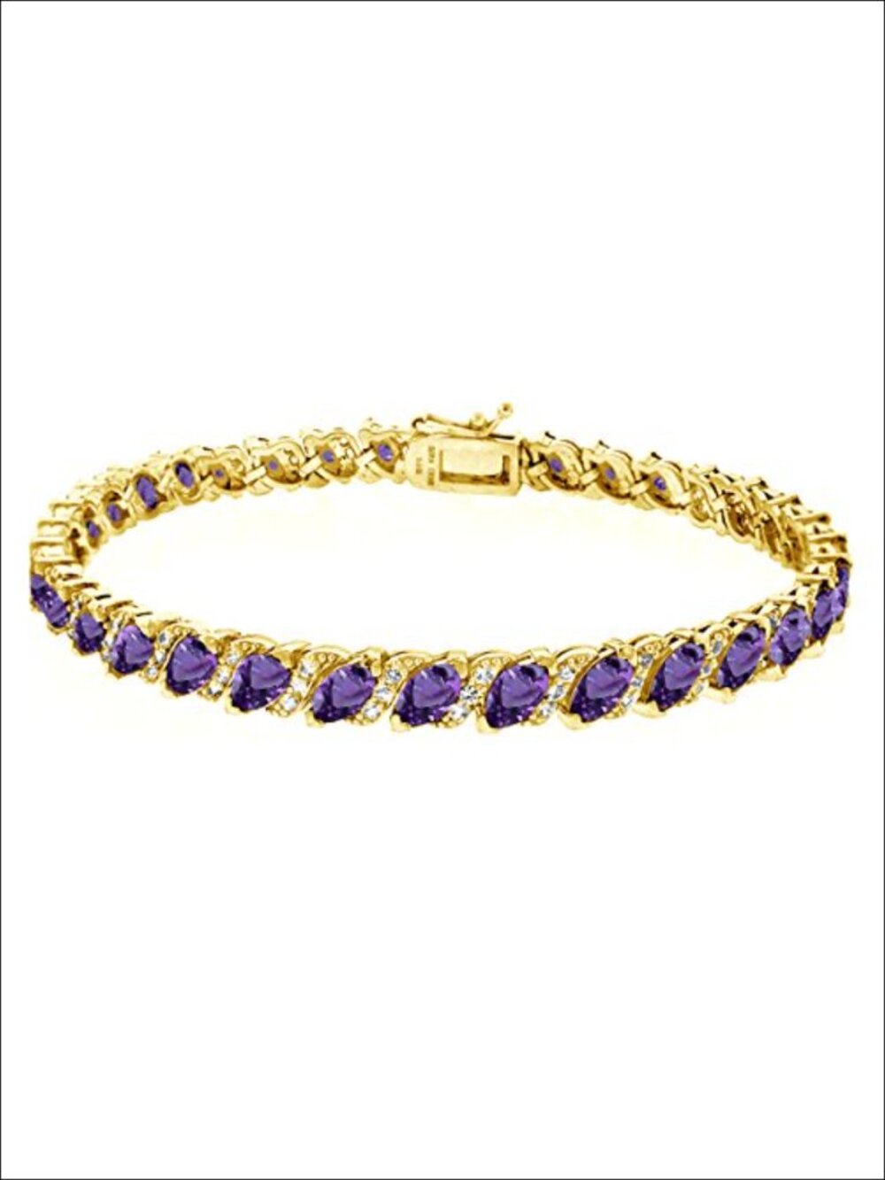 Marquise Cut Genuine Amethyst Tennis Bracelet with White Topaz Yellow Gold